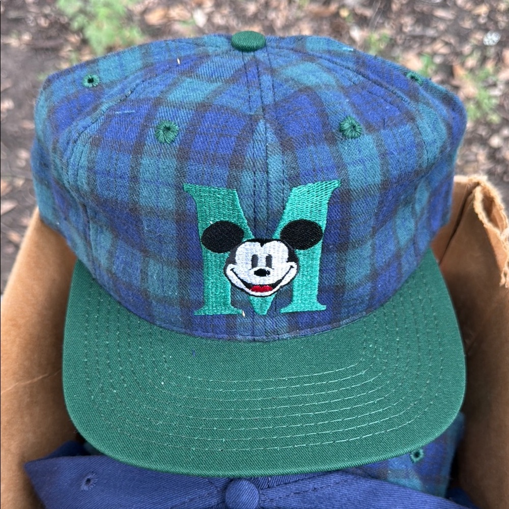 Plaid Cap with Mickey Mouse Logo
